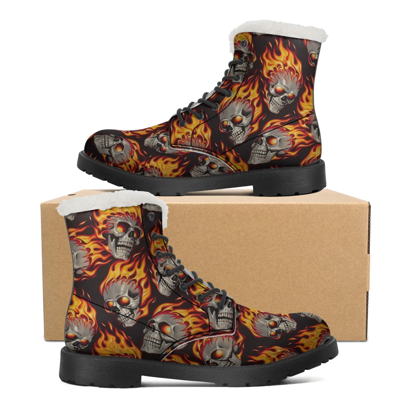 Men Shoes Eu To Us Size - 파이어 스컬 패턴 스노우 부츠 남성용