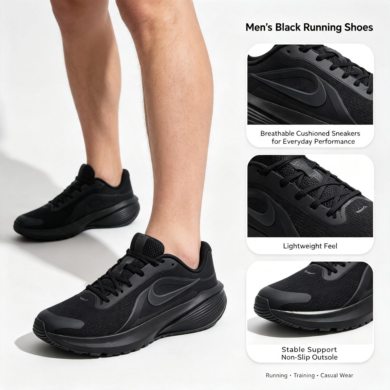 나이키 블랙 남성용 러닝화 통기성 쿠션 스니커즈 미끄럼 - Men'S Shoes Nike Black 리뷰 및 가격