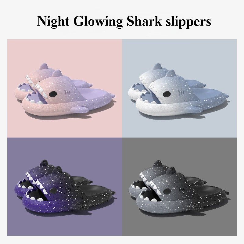 여성을위한 귀여운 만화 상어 슬리퍼 남성 그라디언트 색 - Men'S Shoes To Women'S 리뷰 및 가격