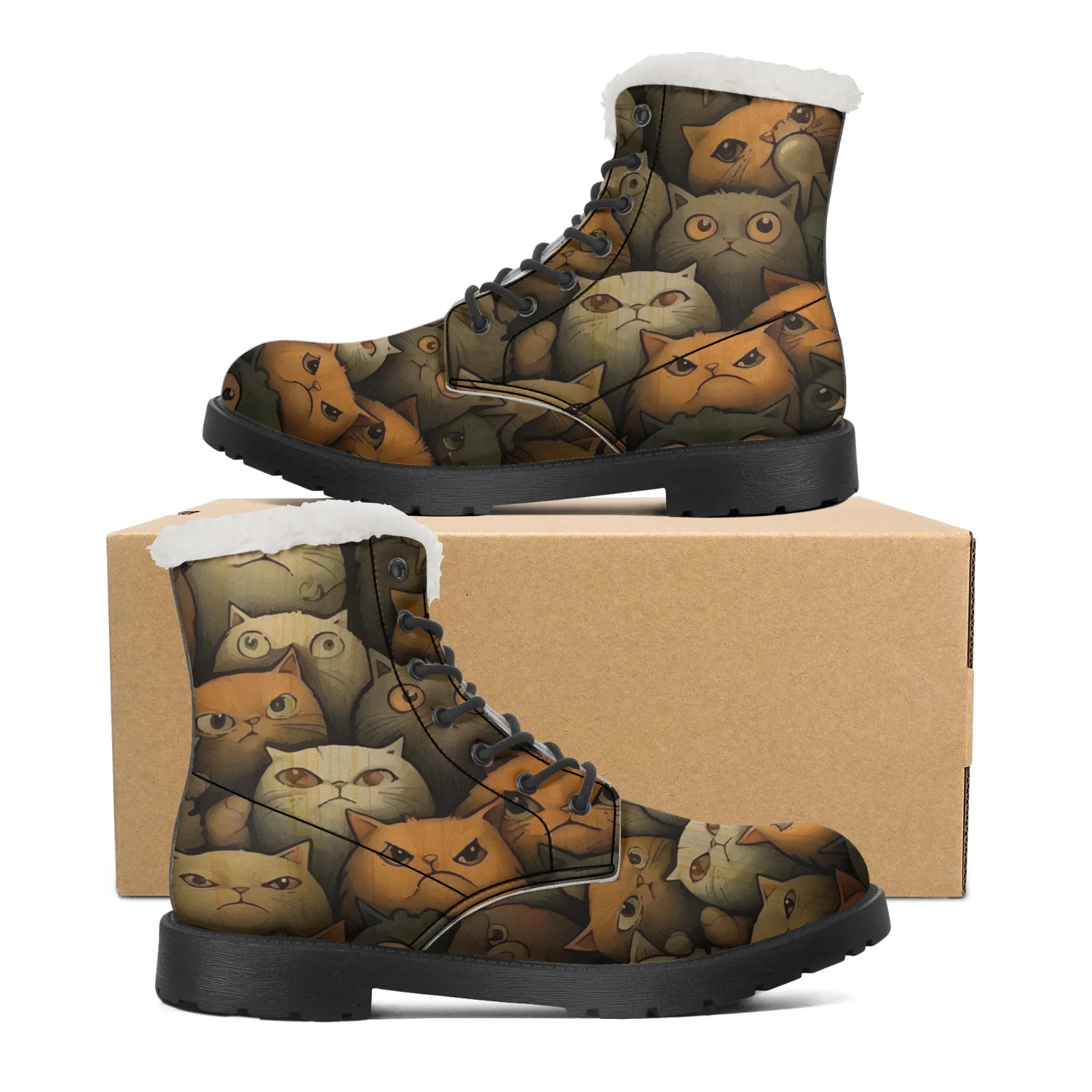 귀여운 고양이 프린트 플러시 스노우 부츠 남녀공용 십대 - Men Shoes Eu To Us Size 리뷰 및 가격