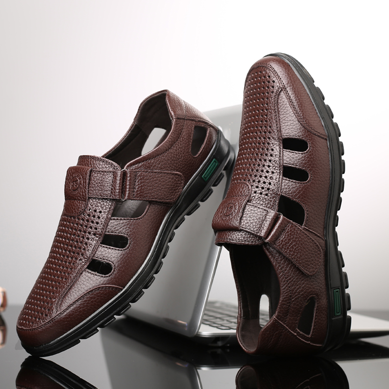 남성용 정품 가죽 샌들 남성용 여름 속이 빈 통기성 가 - Men Shoes Eu To Us Size 리뷰 및 가격